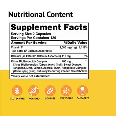 American Health Ester-C with Citrus Bioflavonoids Capsules - Gentle On Stomach, Non-Acidic Vitamin C - Non-GMO, 500 mg, 240 Count (Pack of 1), 120 Servings - Image 2