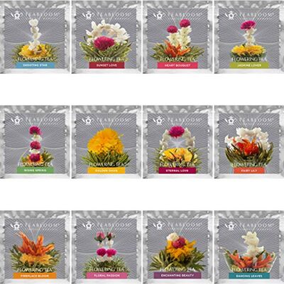 Teabloom Flowering Tea - 12 Unique Varieties of Blooming Tea Flowers - Hand-Tied Green Tea Leaves & Edible Flowers - 12-Pack Gift Canister - Image 2