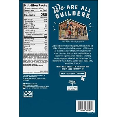CLIF Builders - Cookies 'n Cream Flavor - Plant Based Protein Bars - Gluten Free - Non-GMO - Low Glycemic - 20g Protein - 2.4 oz. (12 Count) - Image 17