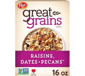 Great Grains Raisins Dates and Pecans Breakfast Cereal, Raisin Cereal with Sweet Dates and Granola Clusters, Non-GMO Project Verified, 16 OZ Box