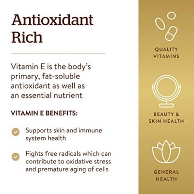 Solgar Vitamin E 268 MG (400 IU) (d-Alpha Tocopherol & Mixed Tocopherols), 100 Softgels - Supports Immune System & Skin Nutrition - Natural Antioxidant - Gluten Free, Dairy Free - 100 Servings - Image 4