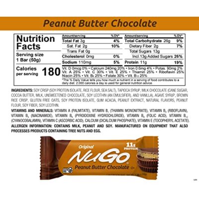 NuGo Protein Bar, Peanut Butter Chocolate, 11g Protein, 170 Calories, Gluten Free, 15 Count - Image 2