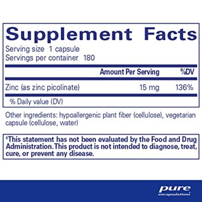Pure Encapsulations Zinc 15 mg - Zinc Picolinate Supplement for Immune System Support, Growth & Development - for Wound Healing - with Premium Zinc Picolinate - 180 Capsules - Image 2