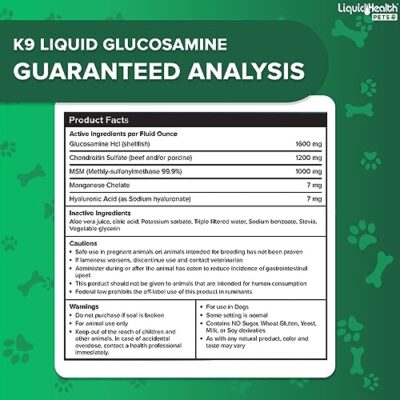 LIQUIDHEALTH 32 Oz K9 Liquid Glucosamine for Dogs, Puppies and Senior Canines - Chondroitin, MSM, Hyaluronic Acid ? Joint Health, Dog Vitamins Hip Joint Juice, Dog Joint Oil - Image 6