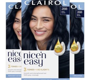 Clairol Nice’n Easy Permanent Hair Dye, 2BB Blue Black Hair Color, Pack of 3