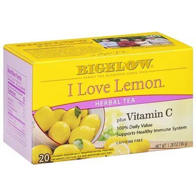 Bigelow Tea I Love Lemon with Vitamin C Herbal Tea, Caffeine Free Tea with Lemon, 20 Count Box (Pack of 6), 120 Total Tea Bags