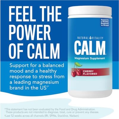 Natural Vitality Calm, Magnesium Citrate Supplement, Anti-Stress Drink Mix Powder, Gluten Free, Vegan, & Non-GMO, Cherry, 16 oz - Image 3