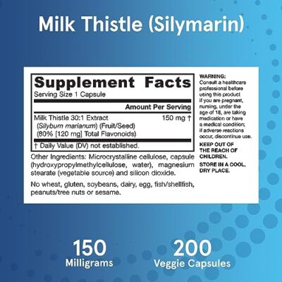 Jarrow Formulas Milk Thistle 150 mg With 30:1 Standardized Silymarin Extract, Dietary Supplement for Liver Function Support, 200 Veggie Capsules, 66-200 Day Supply - Image 6