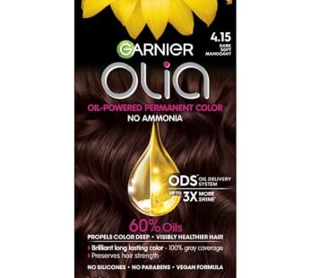 Garnier Hair Color Olia Ammonia-Free Brilliant Color Oil-Rich Permanent Hair Dye, 4.15 Dark Soft Mahogany, 1 Count (Packaging May Vary)