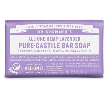Dr. Bronner’s – Pure-Castile Bar Soap (Lavender, 5 ounce) – Made with Organic Oils, For Face, Body and Hair, Gentle and Moisturizing, Biodegradable, Vegan, Cruelty-free, Non-GMO