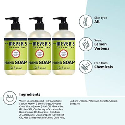 Mrs. Meyer's Clean Day Liquid Hand Soap, Cruelty-Free, and Biodegradable Hand Wash Made with Essential Oils, Lemon Verbena Scent, 12.5 Oz (Pack of 3) - Image 10