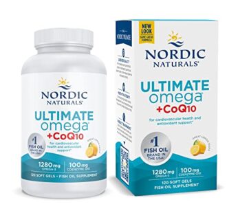 Nordic Naturals Ultimate Omega + CoQ10, Lemon – 120 Soft Gels – 1280 mg Omega-3 + 100 mg CoQ10 – Heart Health, Cellular Energy, Antioxidant Support – Non-GMO – 60 Servings