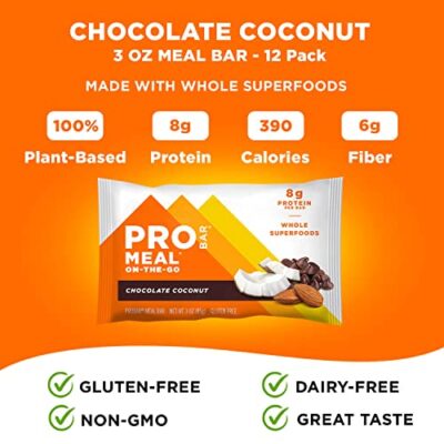 PROBAR - Meal Bar, Chocolate Coconut, Non-GMO, Gluten-Free, Healthy, Plant-Based Whole Food Ingredients, Natural Energy, 3 Ounce (Pack of 12) - Image 4