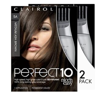 Clairol Nice’n Easy Perfect 10 Permanent Hair Dye, 5A Medium Ash Brown Hair Color, Pack of 2