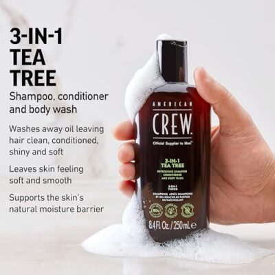 American Crew Shampoo, Conditioner & Body Wash for Men, 3-in-1, Tea Tree Scent, 33.8 Fl Oz - Image 4