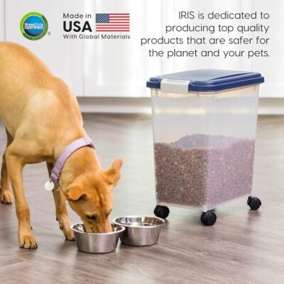 IRIS USA Airtight Dog Food Storage Container, Up to 30 lbs, Attachable Wheels, for Dog Cat Bird and other Pet Food Storage Bin, Keep Fresh, Easy Mobility, BPA Free, Navy - Image 2