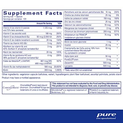 Pure Encapsulations O.N.E. Multivitamin - Once Daily Multivitamin with Antioxidant Complex Metafolin, CoQ10, and Lutein to Support Vision, Cognitive Function, and Cellular Health* - 120 Capsules - Image 2