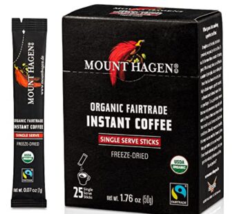 Mount Hagen 25 Count Single Serve Instant Coffee Packets | Organic Medium Roast Arabica Beans | Eco-friendly, Fair-Trade [25 sticks/1.76oz/50g]