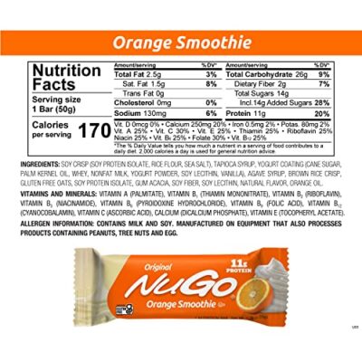 NuGo Protein Bar, Orange Smoothie, 11g Protein, 170 Calories, Gluten Free, 15 Count - Image 2