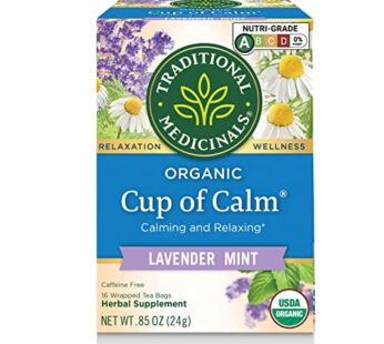 Traditional Medicinals Organic Cup of Calm Lavender Mint Herbal Tea, Calming & Relaxing, (Pack of 1) – 16 Tea Bags