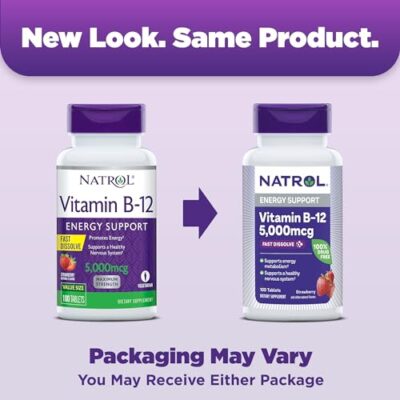 Natrol Vitamin B12 Fast Dissolve Tablets, Promotes Energy, Supports a Healthy Nervous System, Maximum Strength, Strawberry Flavor, 5,000mcg, 100 Count - Image 2