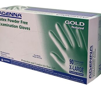 Adenna GLD268 Gold 6 mil Powder-Free Latex Gloves, Medical Grade, White, X-Large, Box of 90