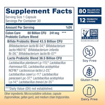 Renew Life Probiotic Colon Care Probiotic Capsules, Daily Supplement Offers Colon Support, L. Rhamnosus GG, Dairy, Soy and gluten-free, 80 Billion CFU, 60 Count - Image 4