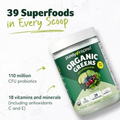 Purely Inspired Organic Green Powder Smoothie Mix, Unflavored (24 Servings) - Probiotics for Digestive Health with Spirulina & Chlorella for Gut Health - Vegan & Gluten-Free - Image 2