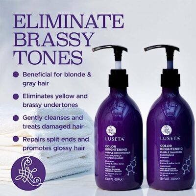 Luseta Purple Shampoo and Conditioner Set for Blonde, Gray - Color Treated Hair - Sulfate Free Paraben Free - Infused with Cocos Nucifera Oil for Curly and Damaged Hair - 2x16.9oz - Image 2