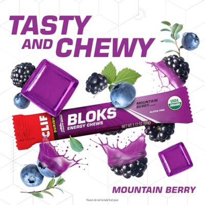 CLIF BLOKS - Mountain Berry Flavor - Energy Chews - Non-GMO - Plant Based - Fast Fuel for Cycling and Running - Quick Carbohydrates and Electrolytes - 2.12 oz. (18 Count) - Image 6