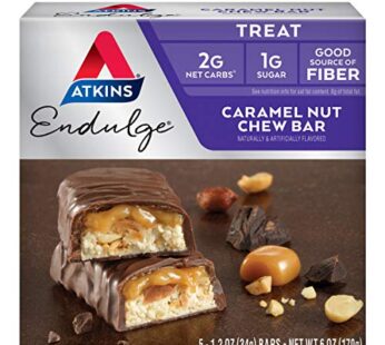 Atkins Endulge Caramel Nut Chew Bar, Dessert Favorite, 1g Sugar, Good Source of Fiber, 5 Count