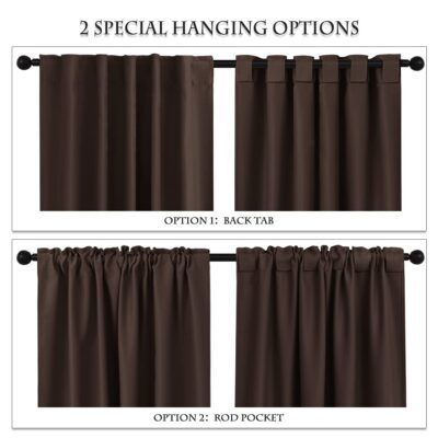 PONY DANCE Window Treatments Curtains - Blackout Drapery Thermal Insulated Curtain Panels with Back Tab Light Block for Bedroom Bathroom/Kitchen, 52 x 54 Inches, Brown, 2 Pieces - Image 2