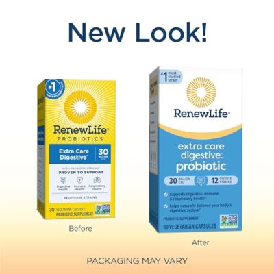 Renew Life Extra Care Digestive Probiotic Capsules, Daily Supplement Supports Immune, Digestive and Respiratory Health, L. Rhamnosus GG, Dairy, Soy and gluten-free, 30 Billion CFU, 30 Count - Image 2
