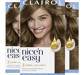 Clairol Nice’n Easy Permanent Hair Dye, 6G Light Golden Brown Hair Color, Pack of 3