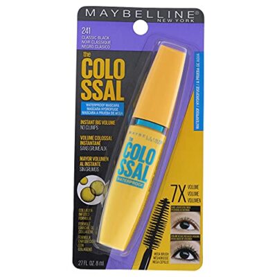 Maybelline Volum' Express The Colossal Waterproof Mascara, Volumizing, Thickening, Clump-Free Make Up Formula, Classic Black, 1 Count