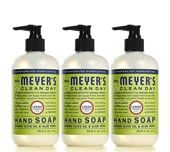 Mrs. Meyer’s Clean Day Liquid Hand Soap, Cruelty-Free, and Biodegradable Hand Wash Made with Essential Oils, Lemon Verbena Scent, 12.5 Oz (Pack of 3)