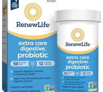 Renew Life Extra Care Digestive Probiotic Capsules, 50 Billion CFU Guaranteed, Daily Supplement Supports Immune, Digestive, Respiratory Health(1), L. Rhamnosus GG, Dairy, Soy and Gluten-Free, 90 Count