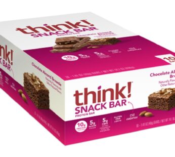 think! Protein Bars with Chicory Root for Fiber, Digestive Support, Gluten Free with Whey Protein Isolate, Chocolate Almond Brownie, Snack Bars without Artificial Sweeteners, 1.4 Oz (10 Count)