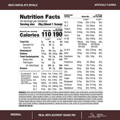SlimFast Meal Replacement Powder, Original Rich Chocolate Royale, Shake Mix, 10g of Protein, 34 Servings - Image 4