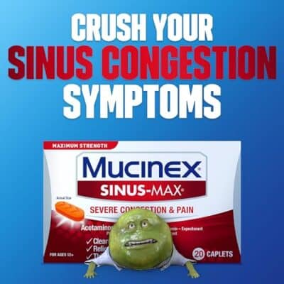 Mucinex Sinus Max Severe Congestion & Pain Relief, Maximum Strength Nasal & Sinus Relief, Decongestant for Adults, Acetaminophen Pain Reliever, Guaifenesin Expectorant and Mucus Removal, 20 Caplets - Image 7