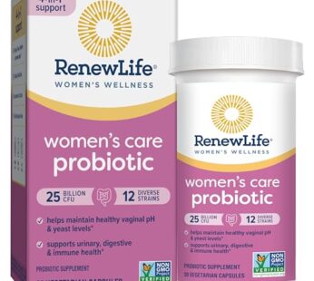 Renew Life Women’s Probiotic Capsules, Supports pH Balance for Women, Vaginal, Urinary, Digestive and Immune Health, L. Rhamnosus GG, Dairy, Soy and Gluten-Free, 25 Billion CFU – 30 Ct