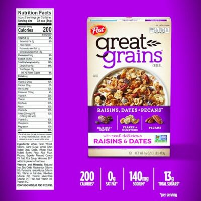 Great Grains Raisins Dates and Pecans Breakfast Cereal, Raisin Cereal with Sweet Dates and Granola Clusters, Non-GMO Project Verified, 16 OZ Box - Image 5