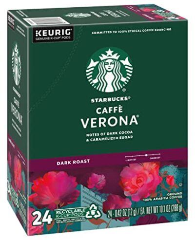 Starbucks Coffee K-Cup Pods, Caff? Verona, Dark Roast Coffee, Notes of Dark Cocoa & Caramelized Sugar, Keurig Genuine K-Cup Pods 24 Count (Pack of 2) - Image 3