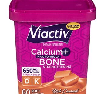 Viactiv Calcium +Vitamin D3 Supplement Soft Chews, Caramel, 60 Chews – Calcium Dietary Supplement for Bone Health