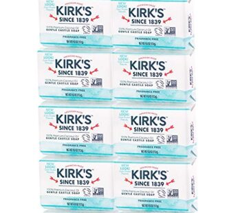 Kirk’s Original Coco Castile Bar Soap Fragrance Free 4 Ounces (8 Pack)