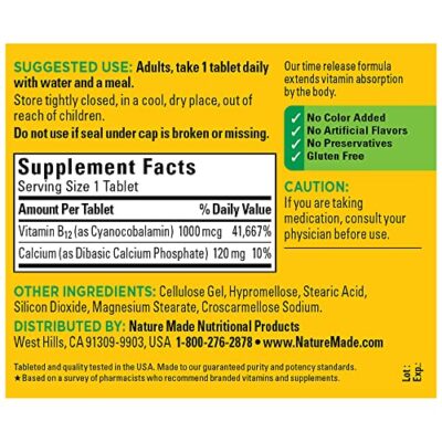 Nature Made Vitamin B12 1000 mcg, Dietary Supplement For Energy Metabolism Support, 160 Time Release Tablets, 160 Day Supply - Image 5