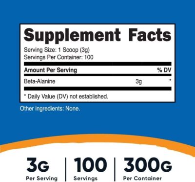 Nutricost Beta Alanine Powder 300 Grams (10.7oz) - 3 Grams Per Serving - Image 2