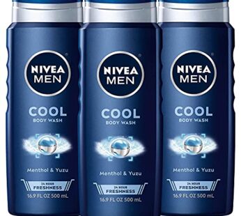 Nivea Men Cool Body Wash with Icy Menthol, Scented Body Wash for Men, Free of Parabens, Phthalates and Microplastic Particles, 3 Pack of 16.9 Fl Oz Bottles