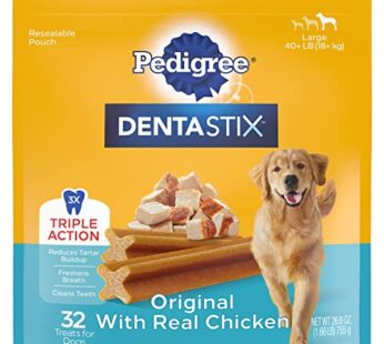 PEDIGREE DENTASTIX Large Dog Dental Treats Original Flavor Dental Bones, 1.72 lb. Pack (32 Treats)