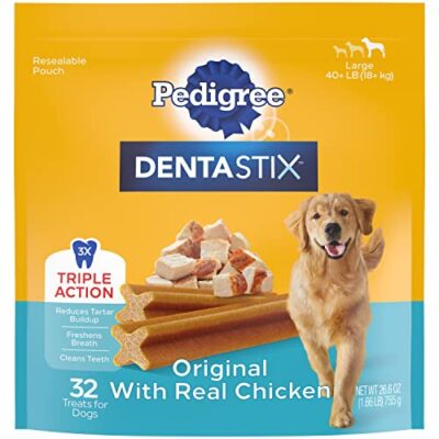 PEDIGREE DENTASTIX Large Dog Dental Treats Original Flavor Dental Bones, 1.72 lb. Pack (32 Treats)